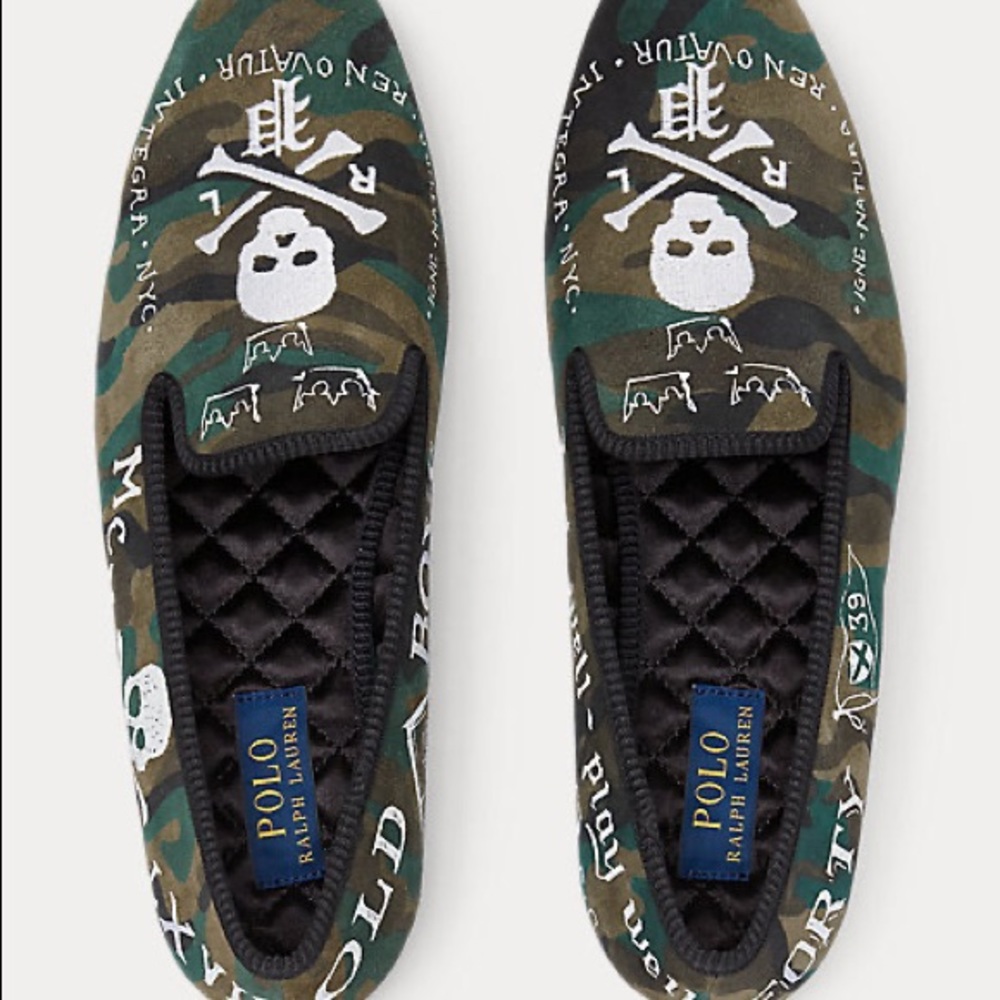 Polo Ralph Lauren Willard Camo Suede Slipper Men Size 12 Green Olive BNIB